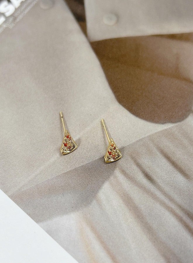 Cykdohy Dainty Pizza Small Stud Earrings for Women Sparkly Red Simulated Cubic Zirconia Funny Cute Food Triangle Cheese Lovely Tiny Mini Cartilage Earring Jewelry Daughter BFF - Image 3